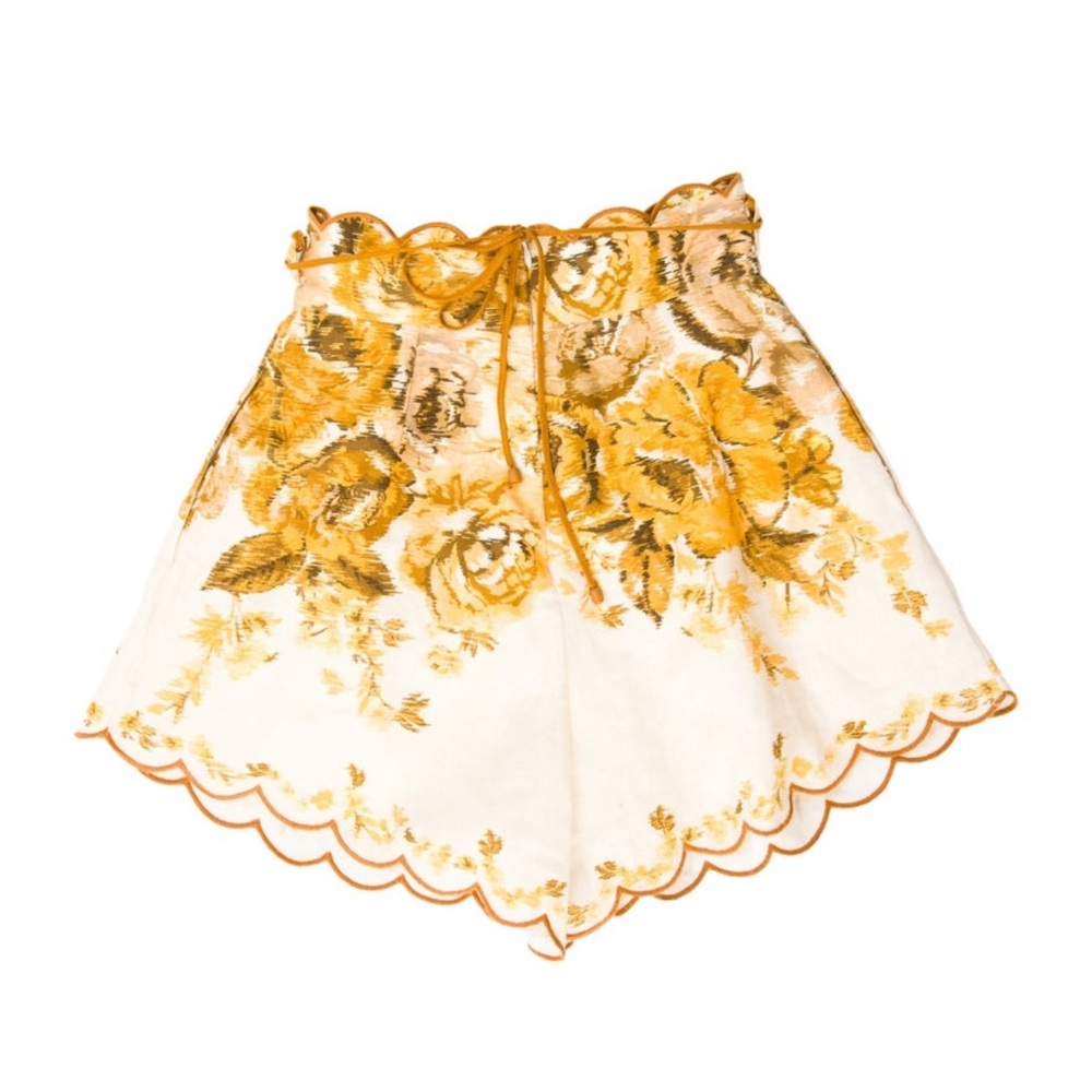 Zimmermann Gold Floral High Waist Shorts
